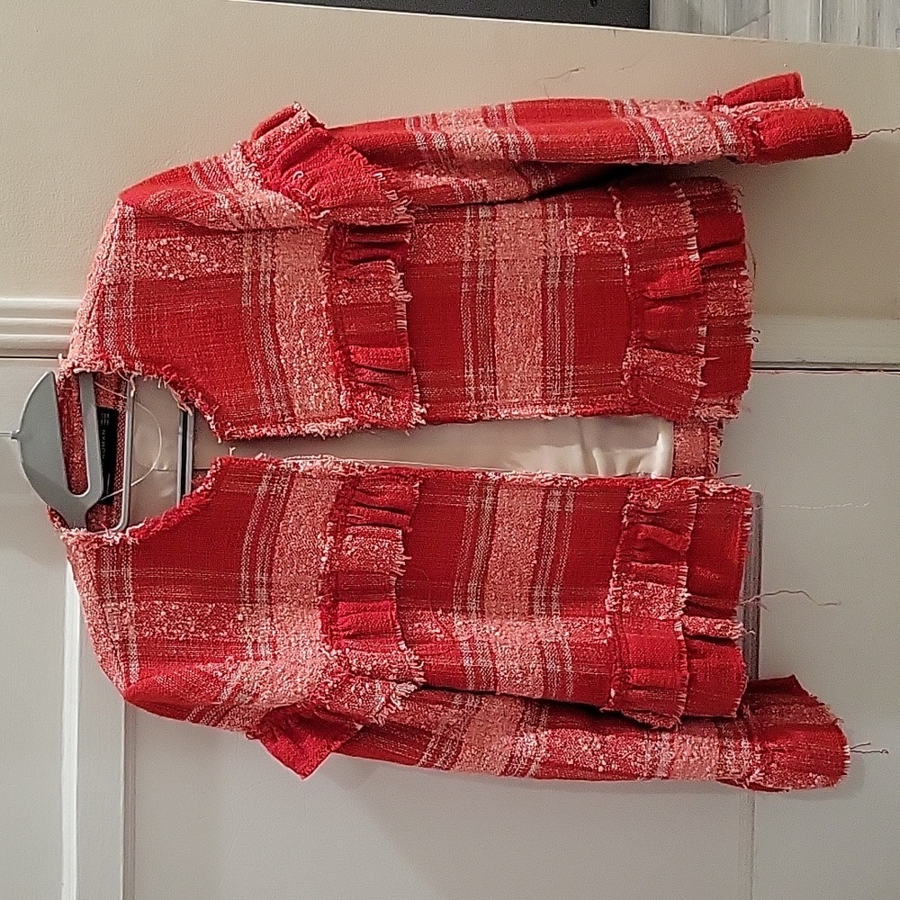Zara red tweed plaid blazer